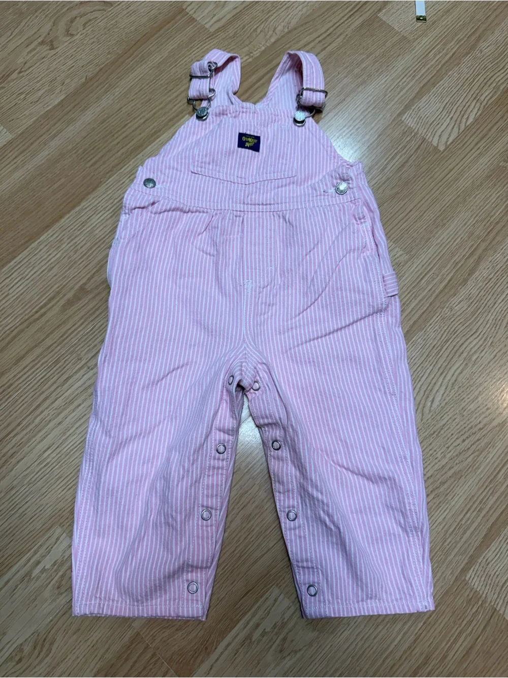 OshKosh B’gosh 24M Pink Hickory Stripe Bib Overalls Snap Leg Cotton Toddler